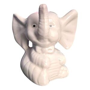 Vintage Lucky Elephant Ring Holder Trinket Figurine Trunk Up White Ceramic 3”